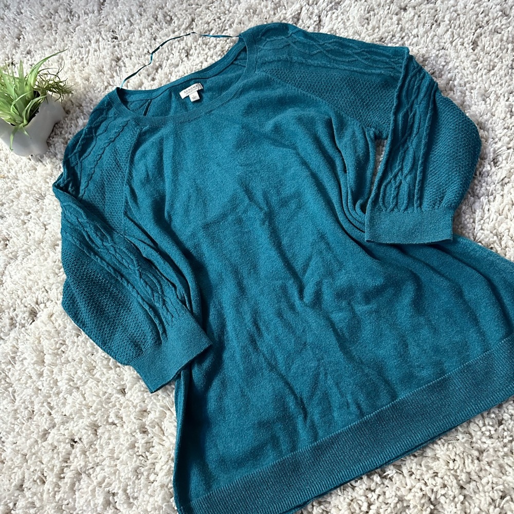 Sonoma lifestyle teal turquoise blue 3/4 sleeve sweater warm cute simple…